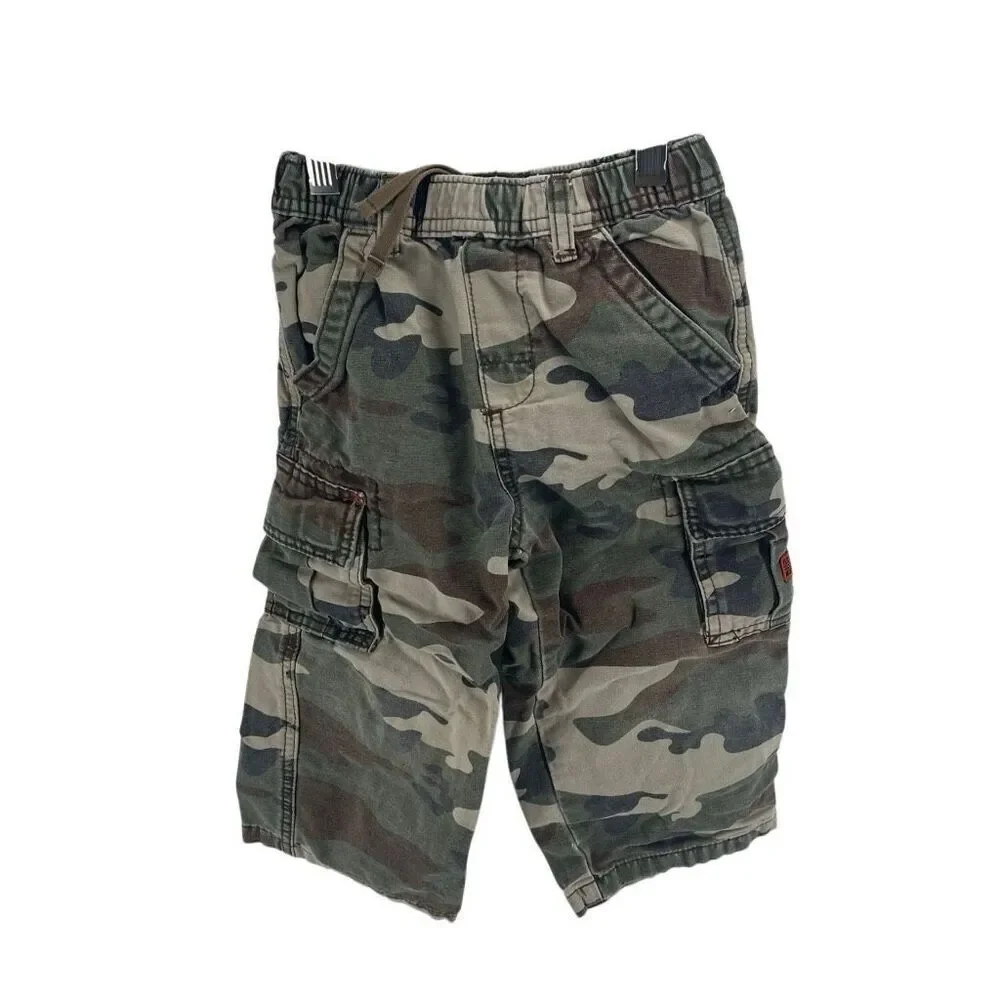 The Children's Place Kids Camo Drawstring Cotton Cargo Pants Green Brown Size 3T